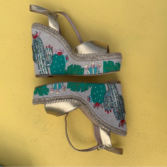 KATE SPADE Dallas cactus wedge heels rare beads embellished nwt new 7 1/2 - Picture 4 of 5